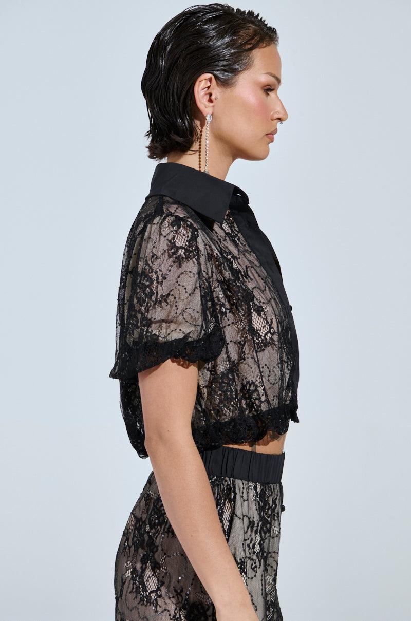 SHINE ON YOU LACE BUTTON DOWN TOP Product Image