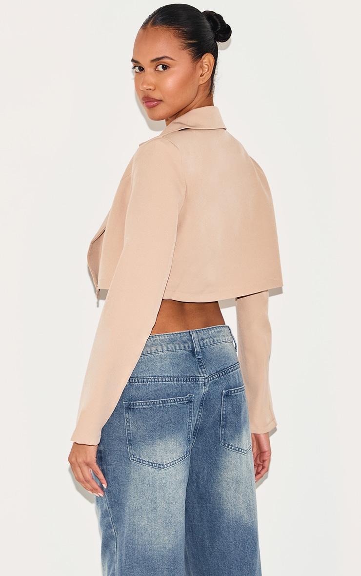 Stone Basic Woven Seam Detail Cropped Blazer Product Image