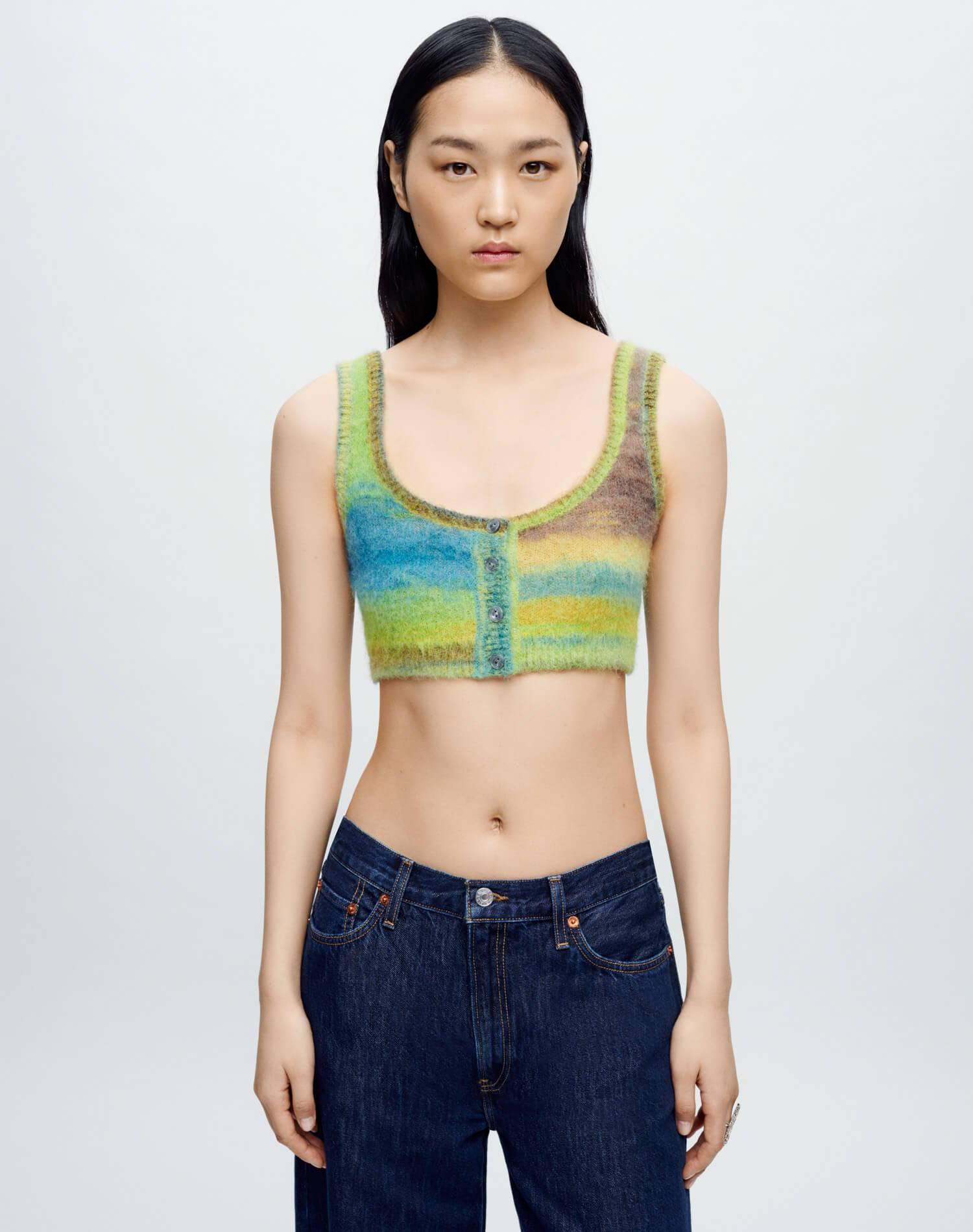 Button Front Bra Top - Green Space Dye Female Product Image