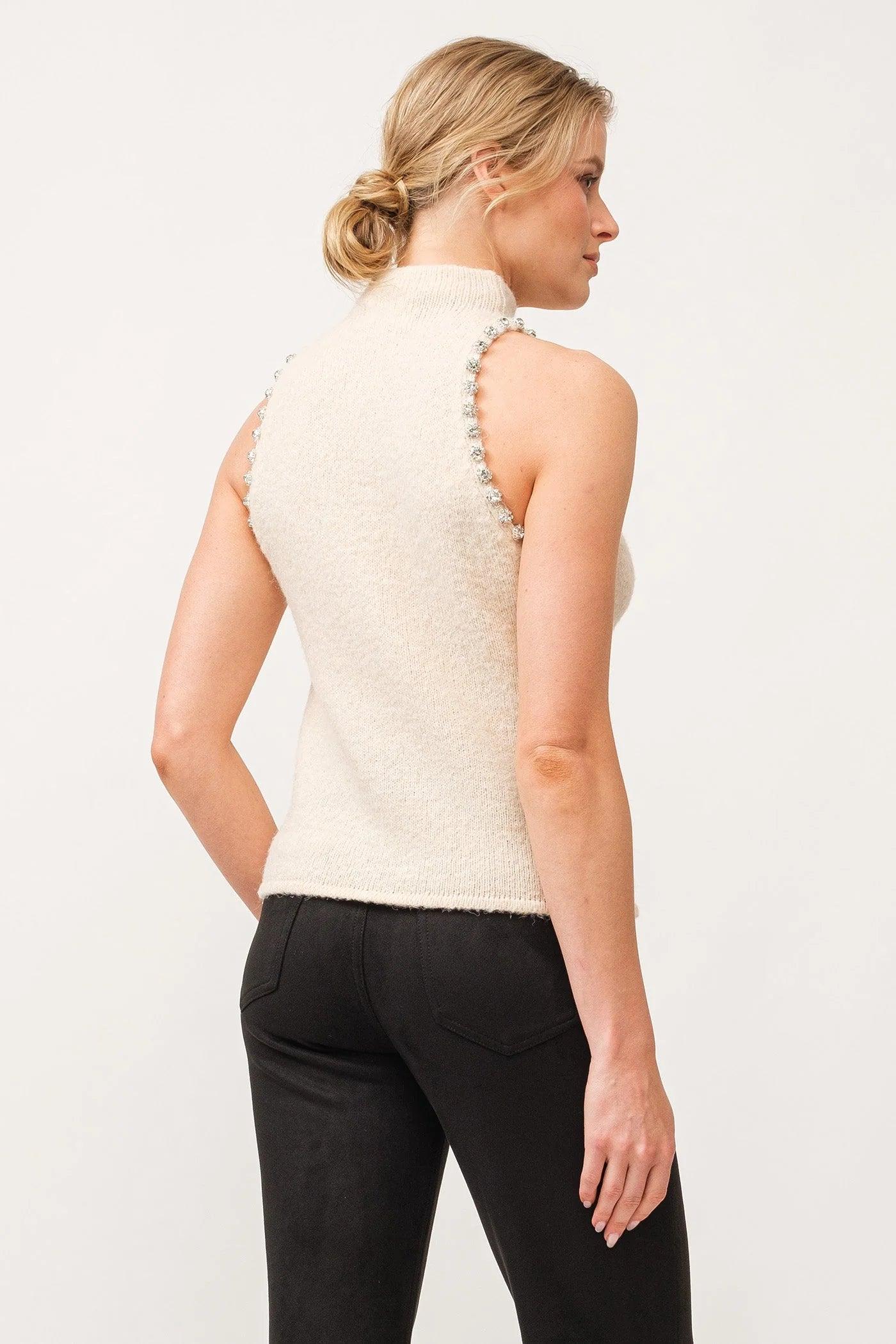 Alva Mockneck Jeweled Armhole Halter Fit Sweater Vest Product Image