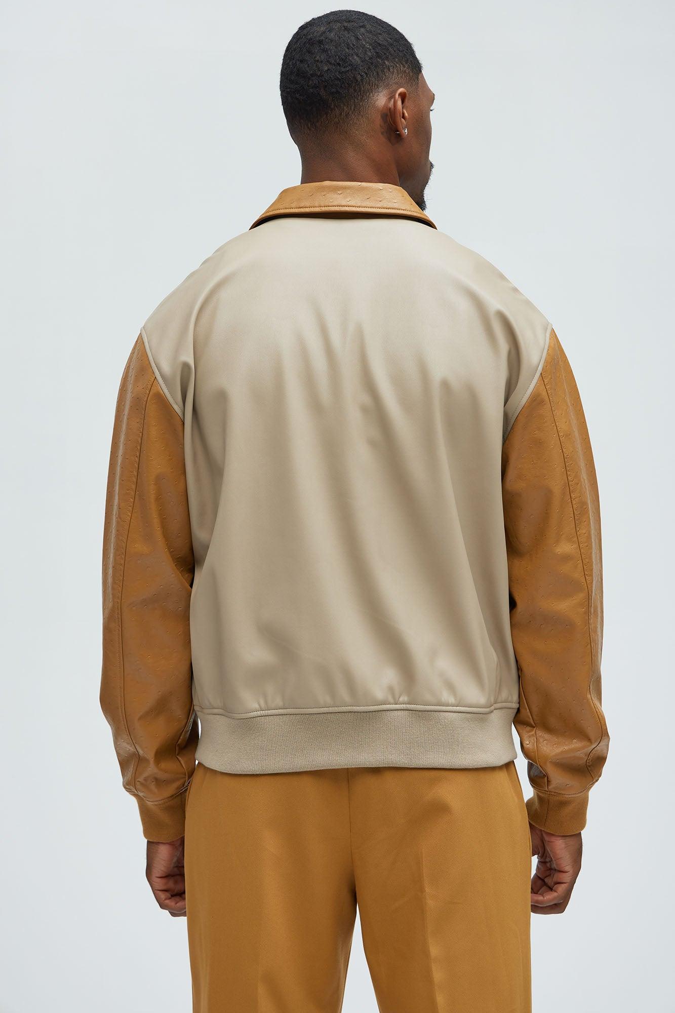 The Only Contrast Faux Leather Jacket - Taupe/combo Product Image