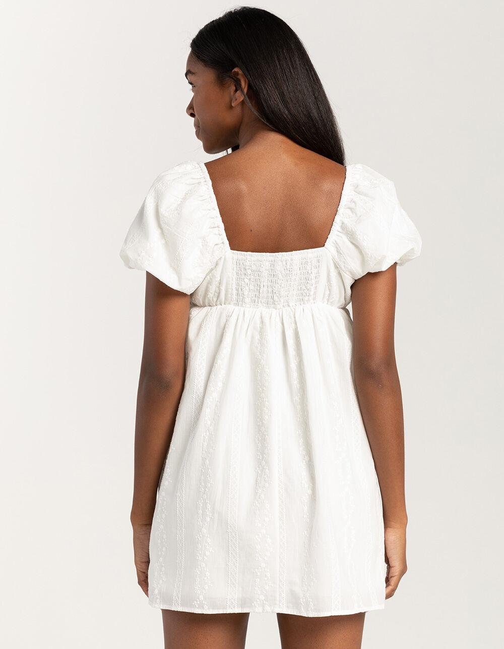 RSQ Womens Tie Front Embroidered Babydoll Dress - WHITE Product Image