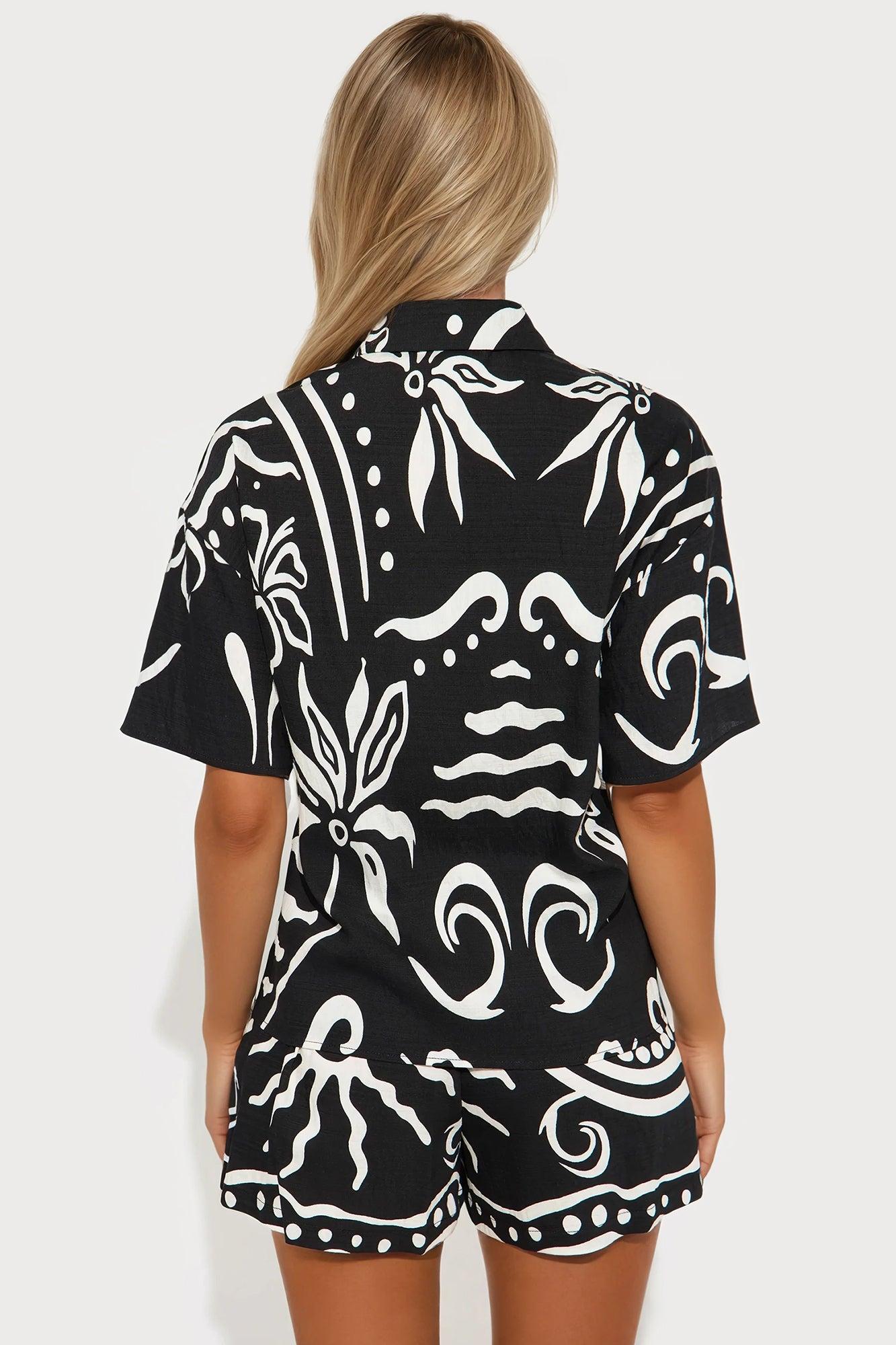Kauai Linen Short Set - Black/White Product Image