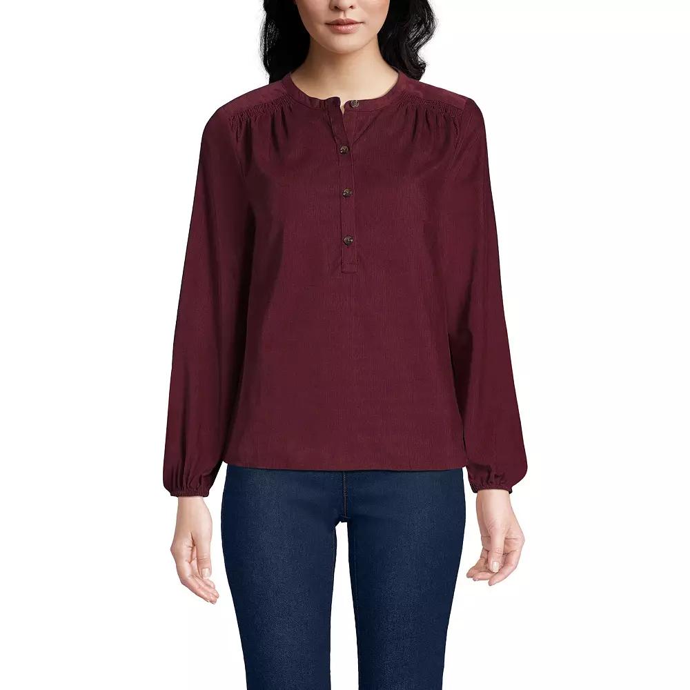 Women's Lands' End Pinwale Cord Smocked Popover Shirt, Size: Medium, Rich Red Product Image