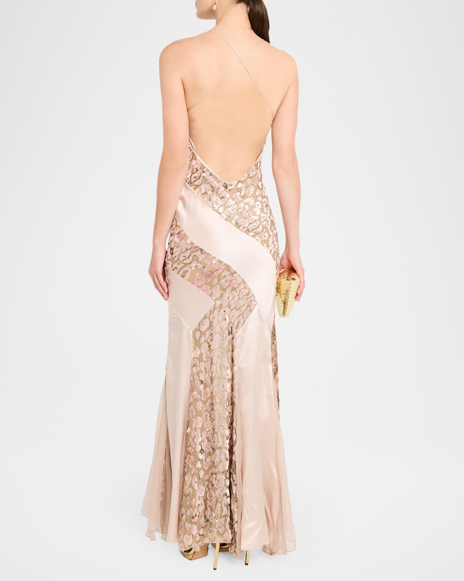 Metallic Leopard Paneled Backless Maxi Dress Product Image