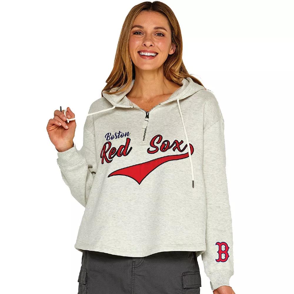 Women's Soft as a Grape  Oatmeal Boston Red Sox Fleece Quarter-Zip Hoodie, Size: Large, Team Product Image