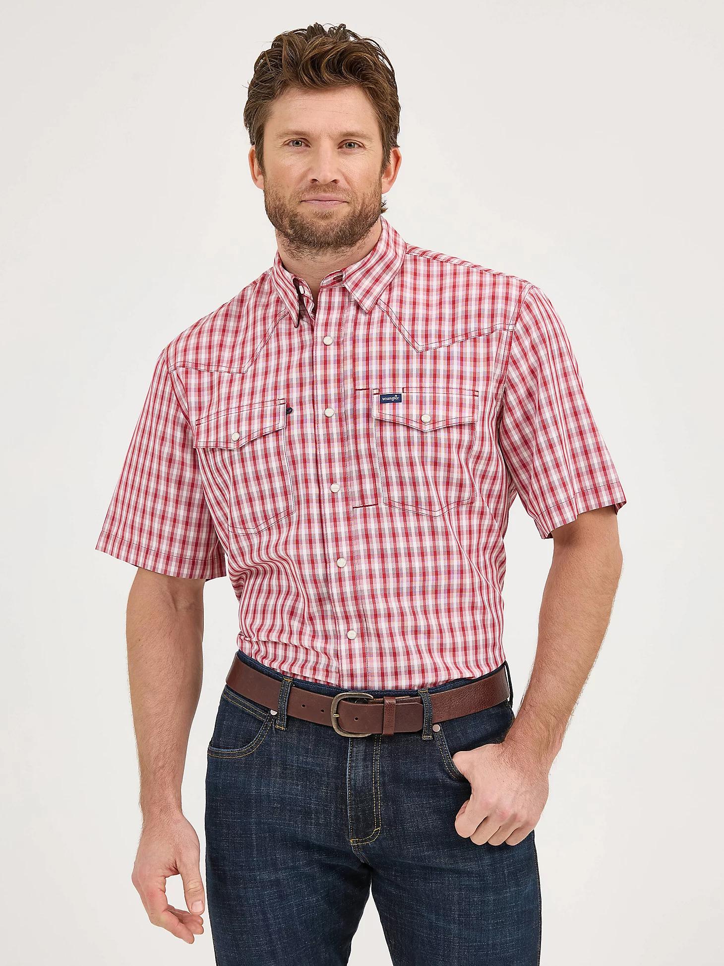 Men's Wrangler Performance Snap Short Sleeve Plaid Shirt | Men's SHIRTS | Wrangler® Product Image