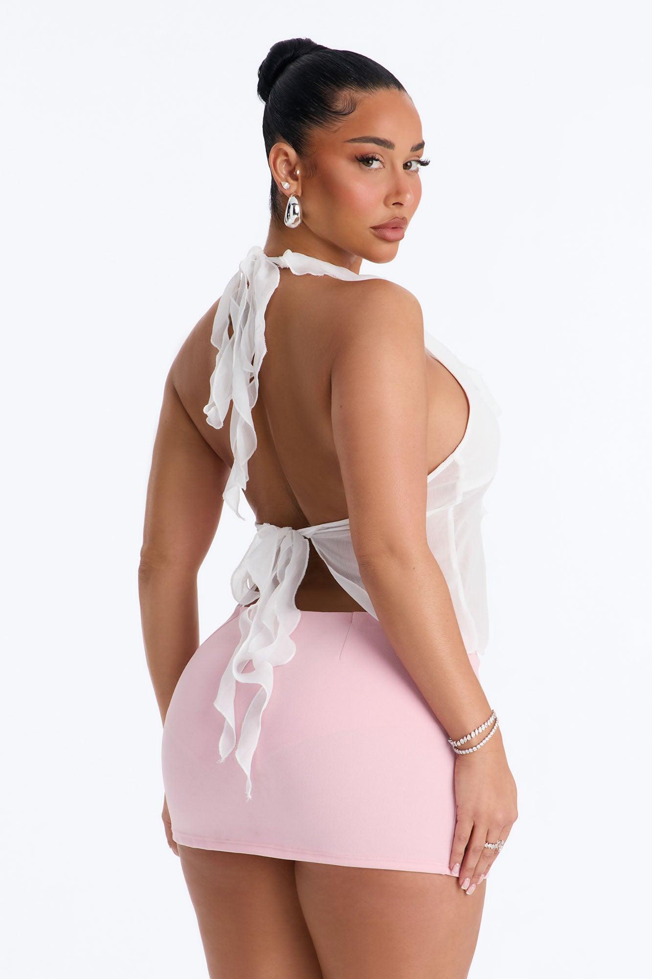 Something Sweet Ruffle Chiffon Halter Top - White Female Product Image