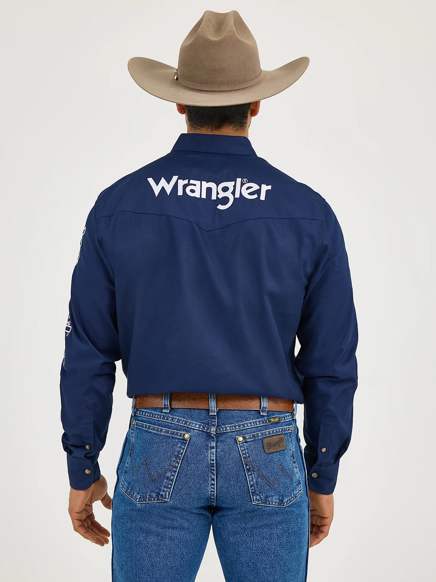 Men's Wrangler® Logo Long Sleeve Button Down Solid Shirt | Men's SHIRTS | Wrangler® Product Image