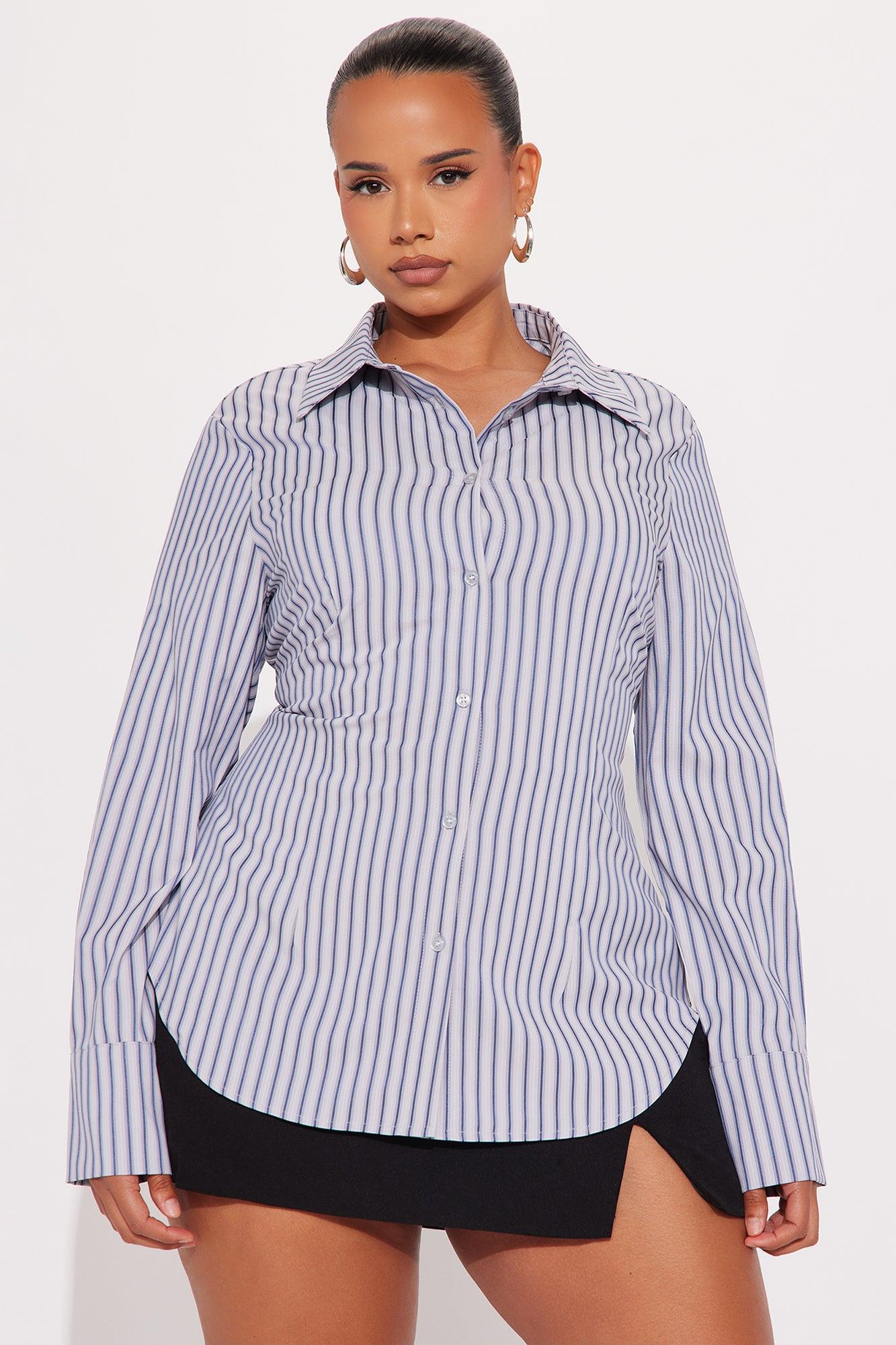 Mira Striped Poplin Shirt - Blue/combo Female Product Image