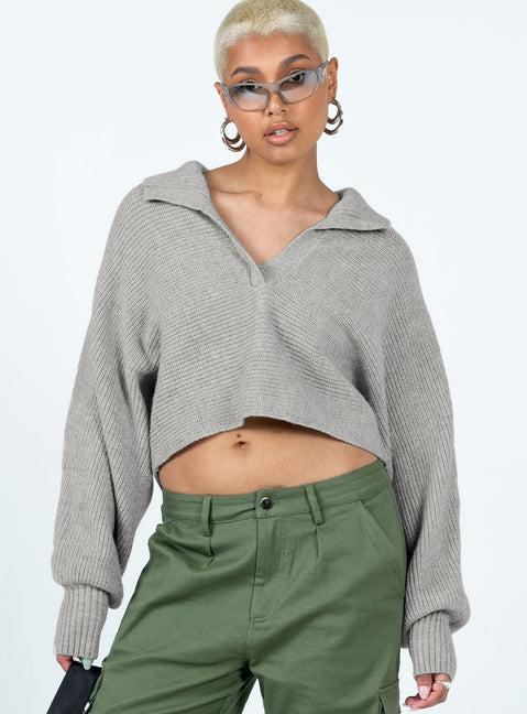 Tiara Cropped Sweater Grey Product Image