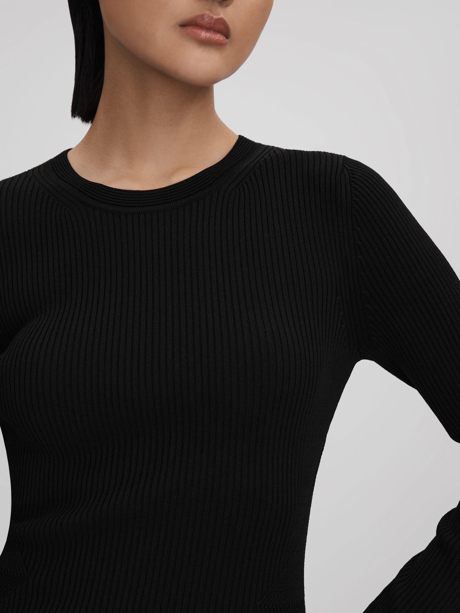 Knitted Sheer Flared Mini Dress in Black Product Image