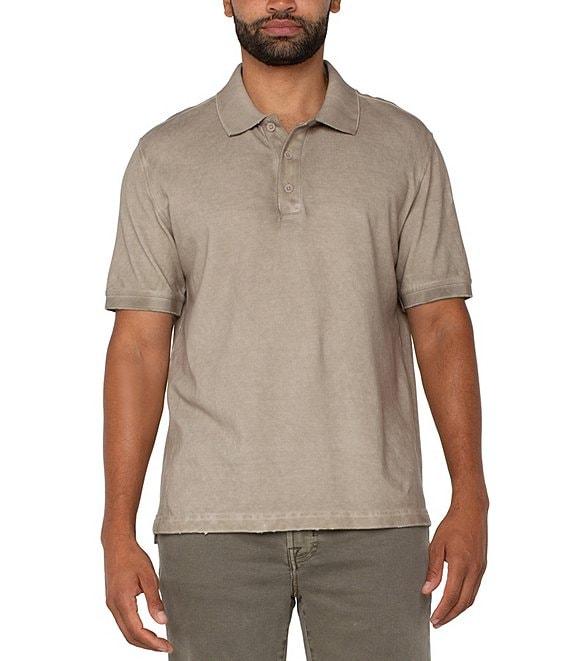 Liverpool Los Angeles Distressed Knit Short Sleeve Polo Shirt Product Image