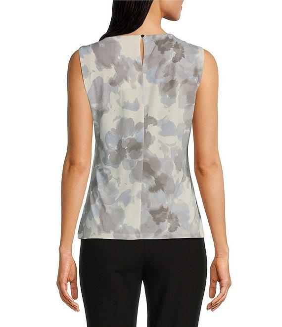 Calvin Klein Floral Printed Matte Jersey Crew Neck Pleated Cami Product Image
