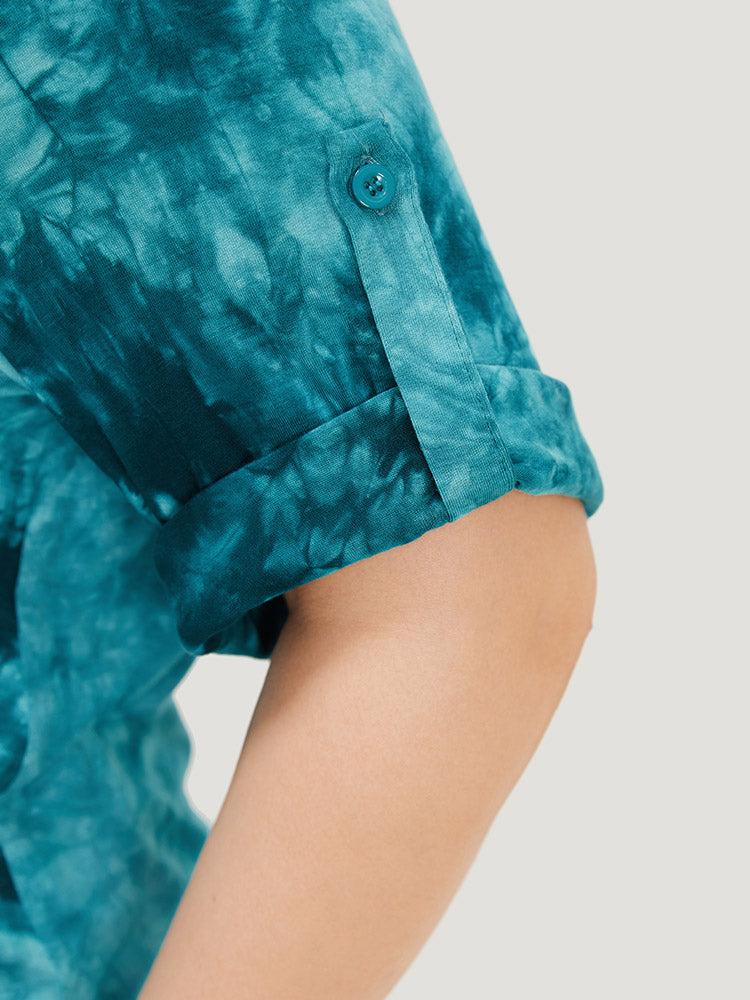 Tie Dye Roll Sleeve Lace Up T-shirt Female Product Image