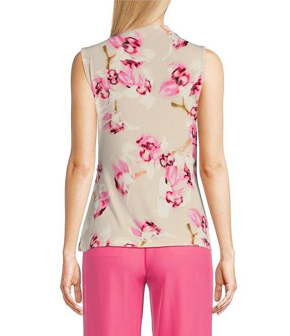 Calvin Klein Floral Mock Neck Sleeveless Drape Shoulder Top Product Image