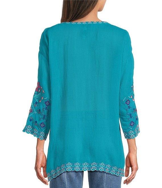 JOHNNY WAS Brixley Embroidered Round Neck 3/4 Sleeve Tunic Product Image