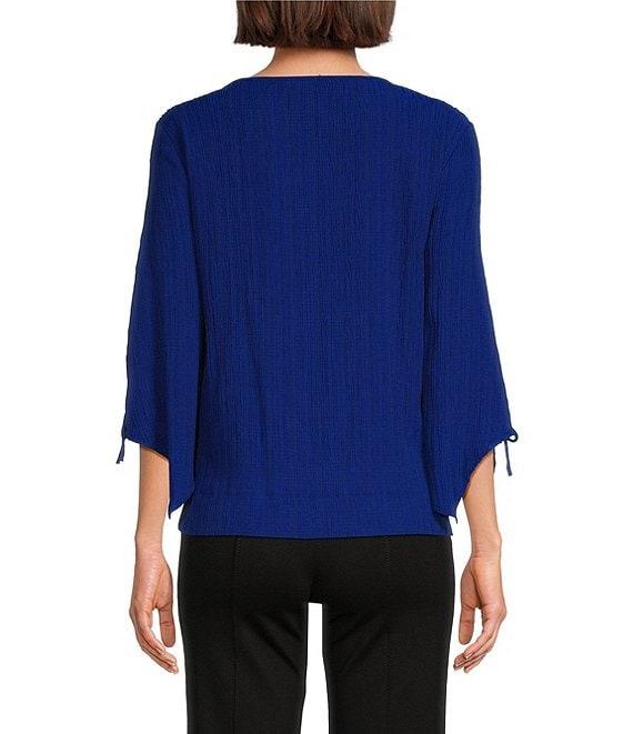 Slim Factor By Investments Josie Crew Neck 3/4 Sleeve Grommet Textured Top Product Image
