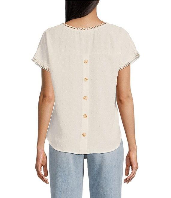 Blu Pepper Short Sleeve V-Neck Scallop Lace Trim Top Product Image
