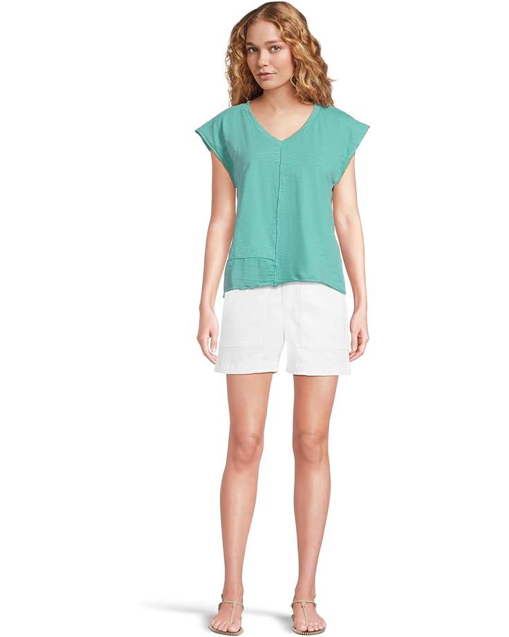 Center Front Tie Round Neckline Flutter Sleeve Top Product Image