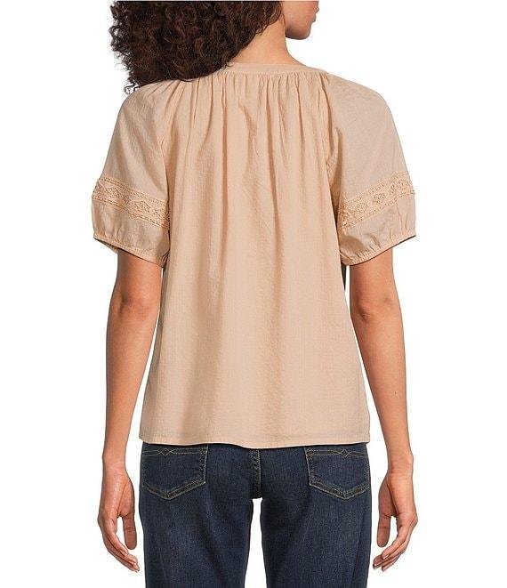 Lucky Brand V-Neck Short Sleeve Lace Peasant Blouse Product Image