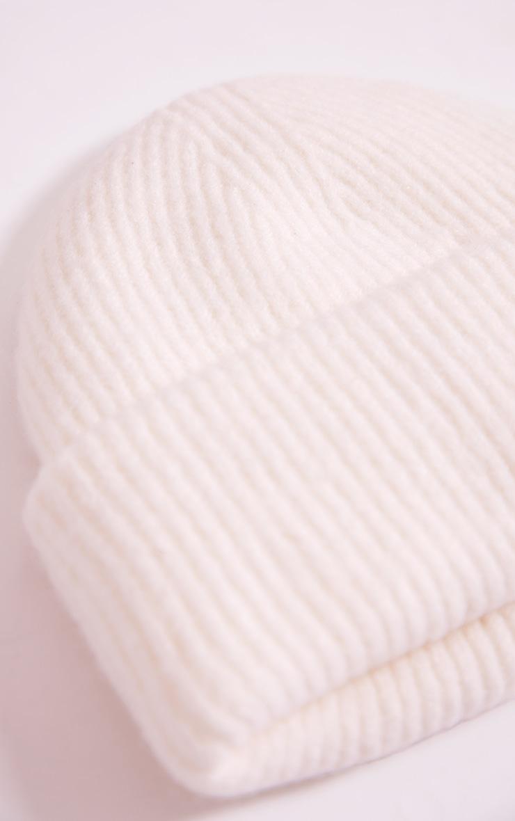 White Ribbed Knit Beanie Product Image
