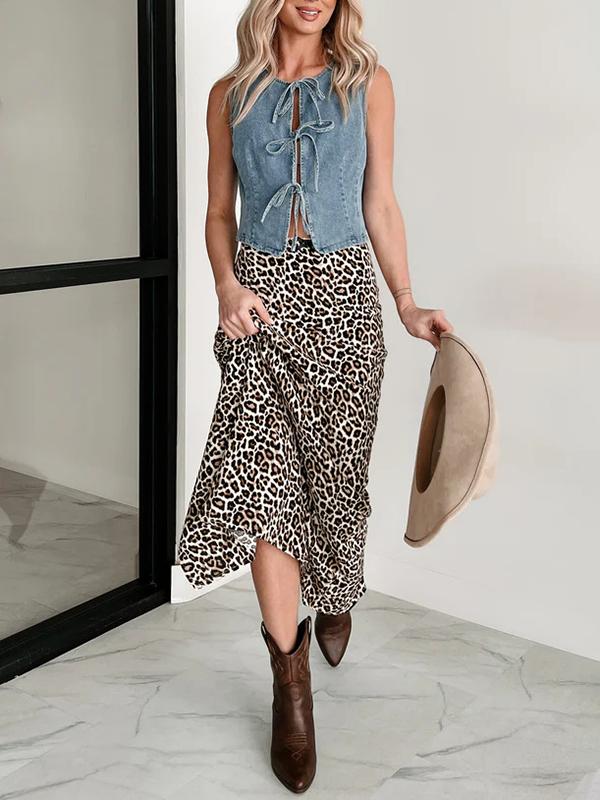 Loose Sleeveless Lace-Up Split-Joint Round-Neck Vest Top Product Image