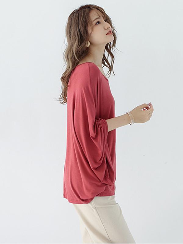 Vintage Loose Round-Neck Batwing Sleeves Shirts Product Image