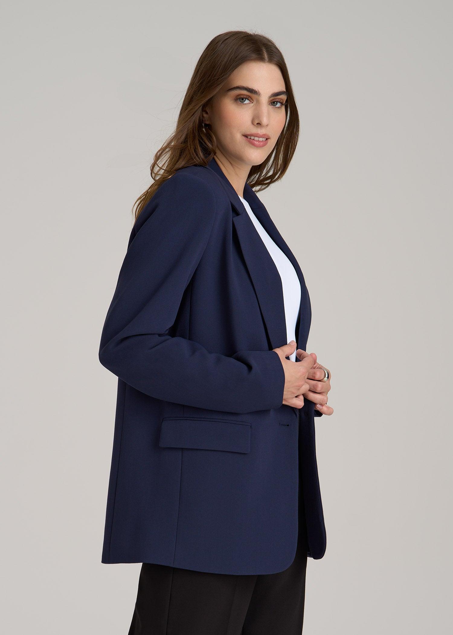 Boyfriend Fit Single-Button Blazer for Tall Women in Navy Female Product Image