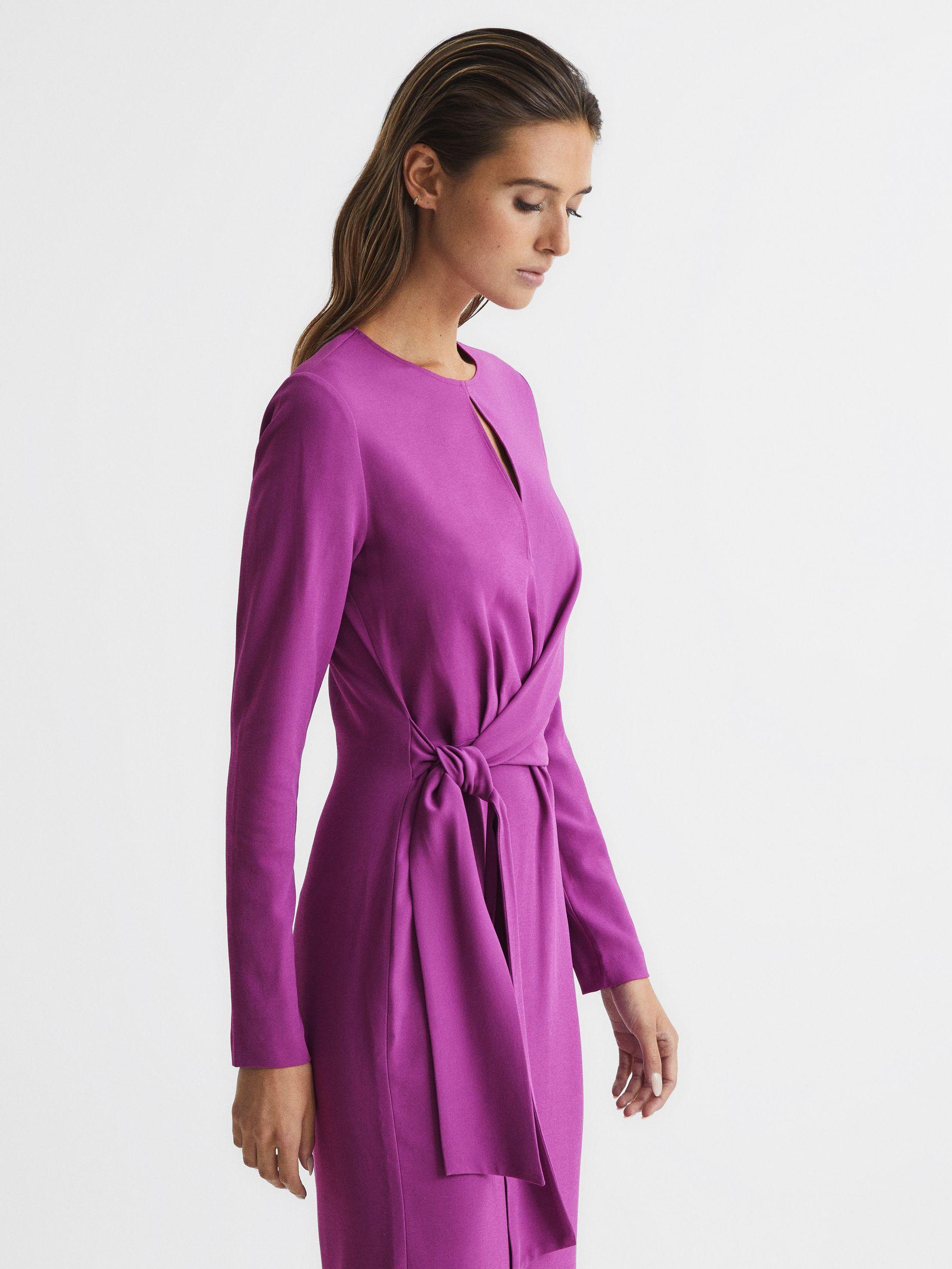 Tie Waist Bodycon Midi Dress in Magenta Product Image