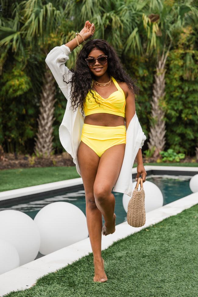 Castaway With Me Yellow Halter Neck Solid Bikini Top SALE Product Image