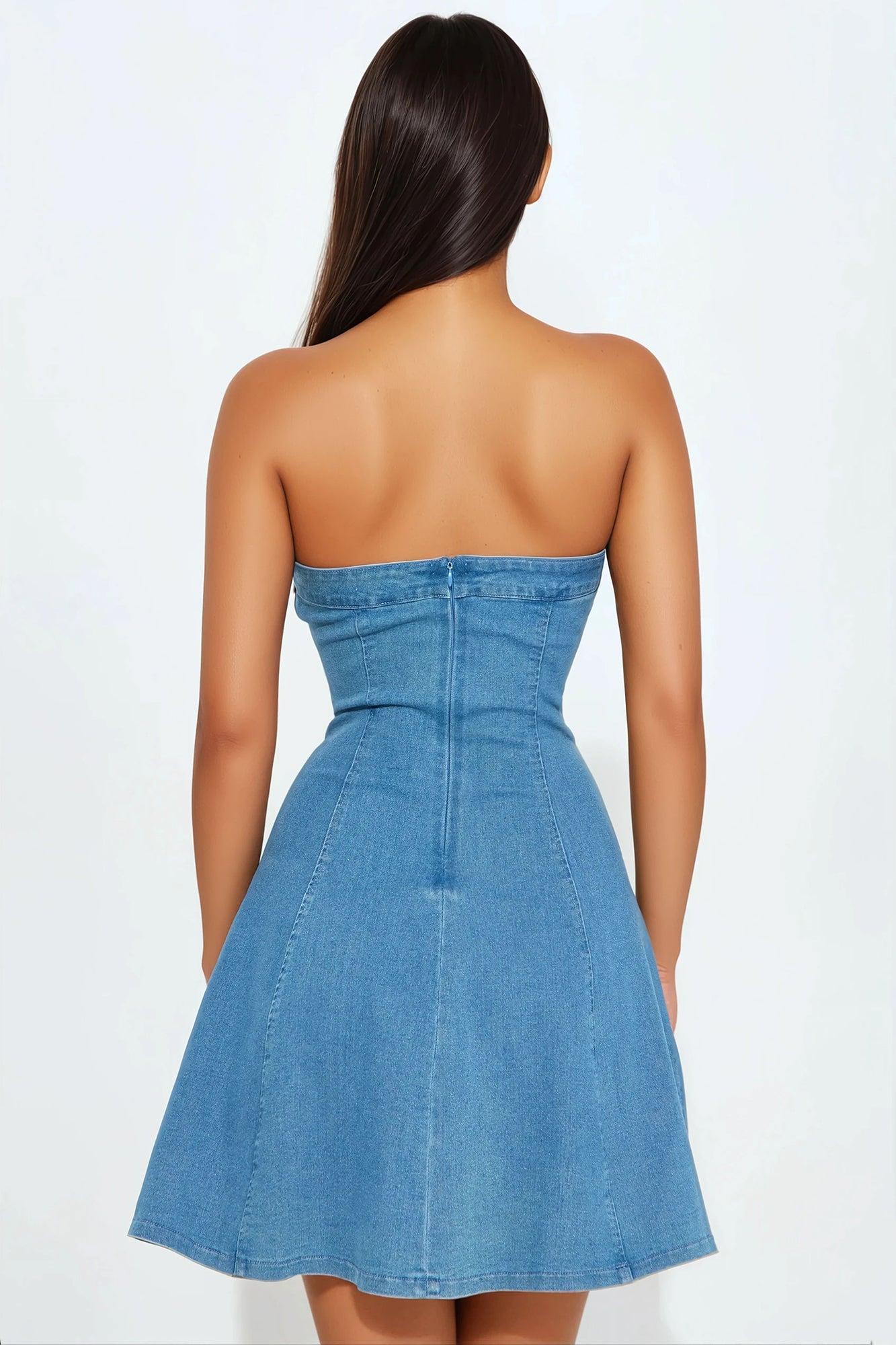 Ruthie Denim Mini Dress - Medium Wash Product Image