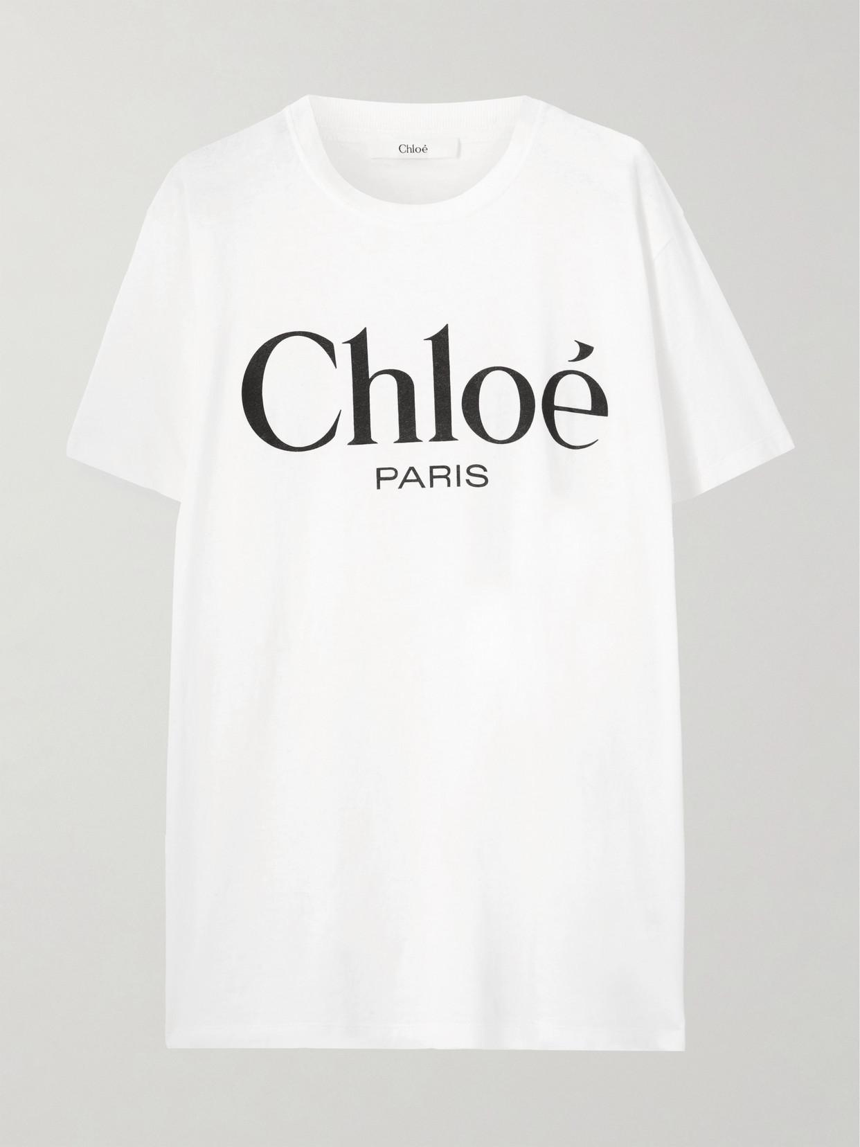 CHLOÉ White Crewneck T-shirt With Logo Print On The Front In Cotton Woman Product Image