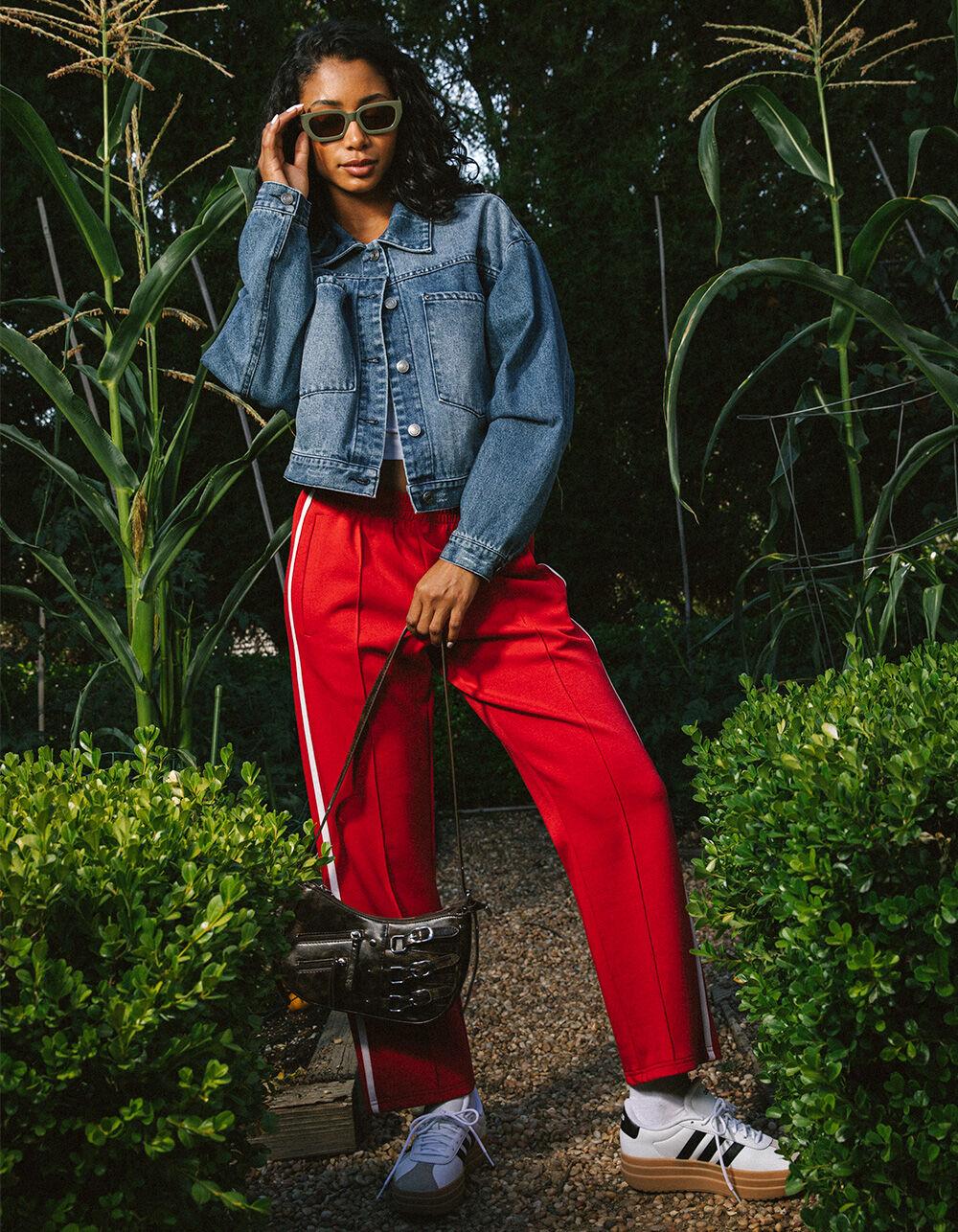 RSQ Womens Low Rise Baggy Track Pants - RED Product Image