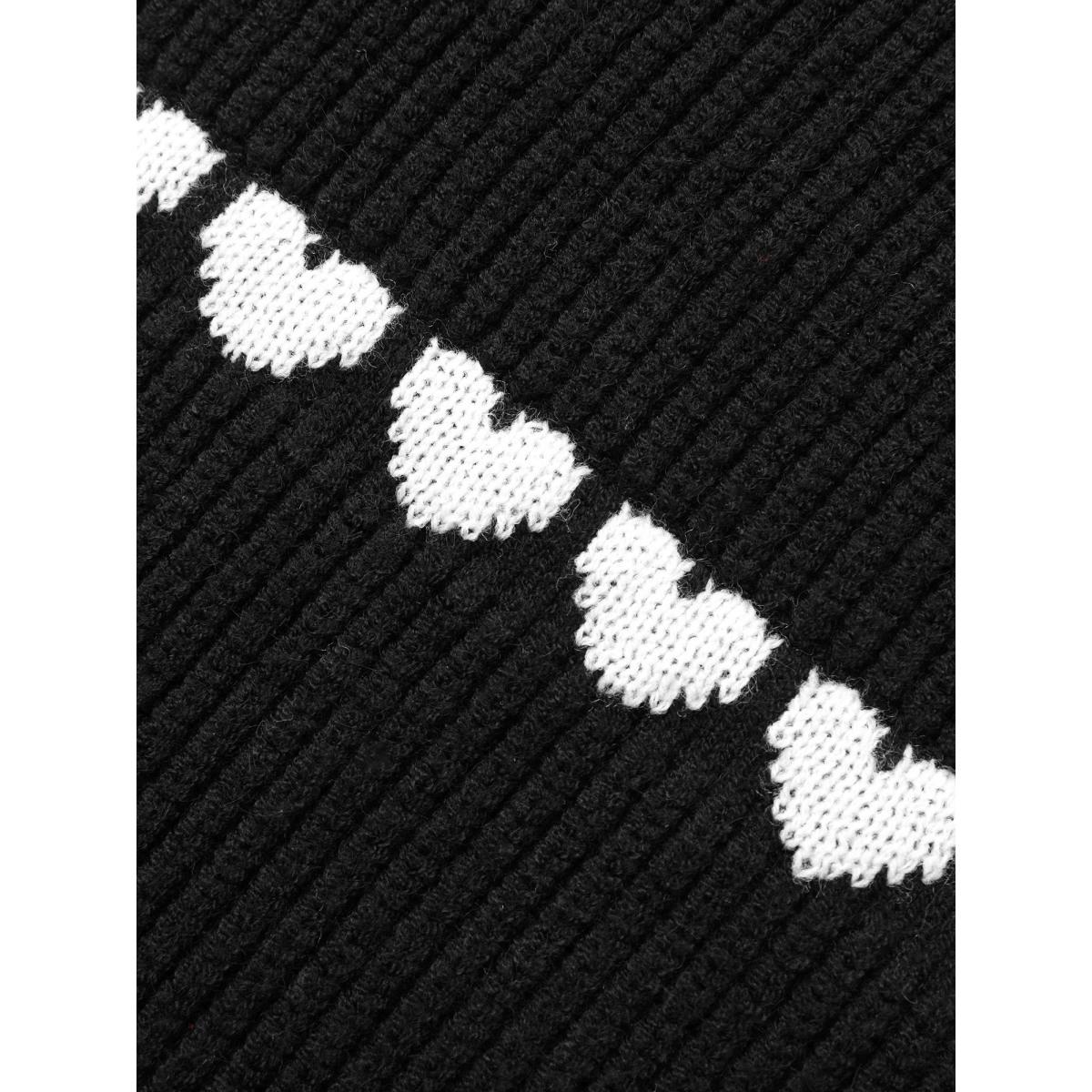 Plus Size Supersoft Essentials Heart Jacquard Pullover Black Women Casual Loose Long Sleeve Round Neck Everyday Pullovers BloomChic 28/5X Product Image