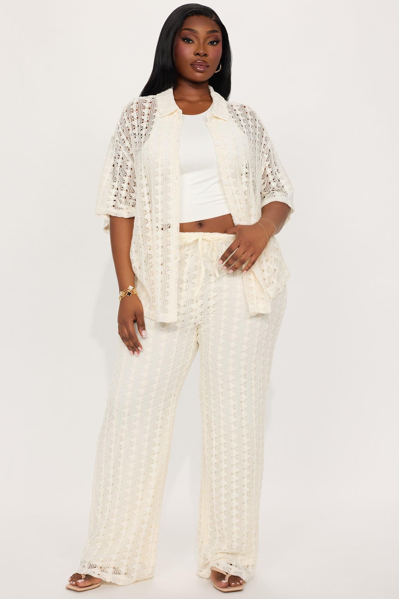Kara Crochet Pant Set - Cream Product Image