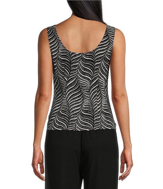 Alex Evenings Zebra Metallic Glitter Knit Mandarin Neck 3/4 Sleeve Twin Set Product Image