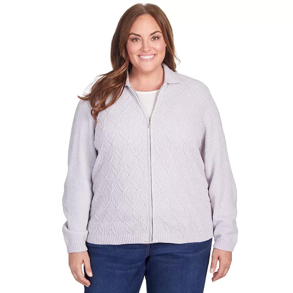 Plus Size Alfred Dunner Classic Zip-Up Cardigan, Women's, Size: 1XL, Gray Product Image