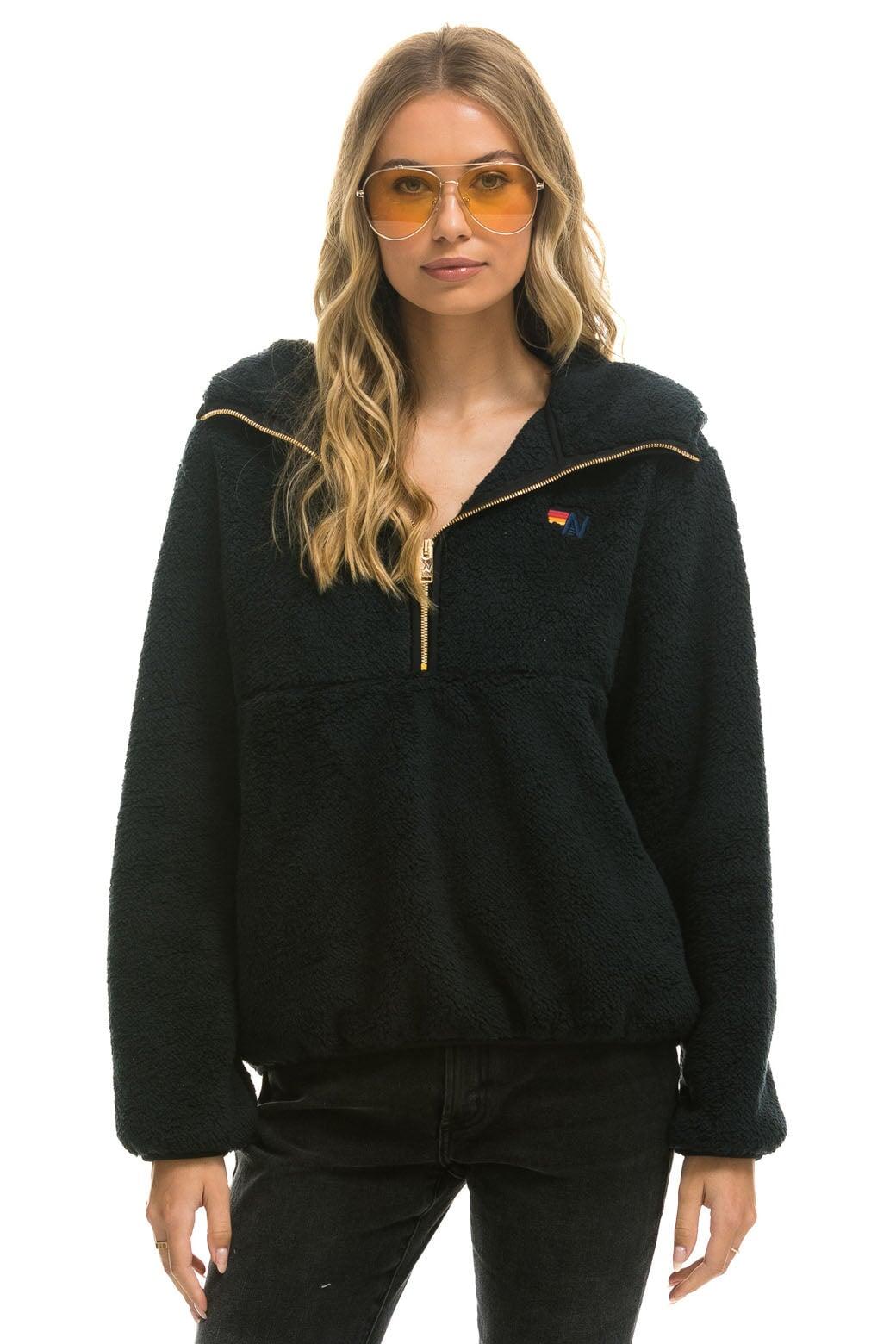 TEDDY APRES  HOODED HALF ZIP JACKET - BLACK Female Product Image