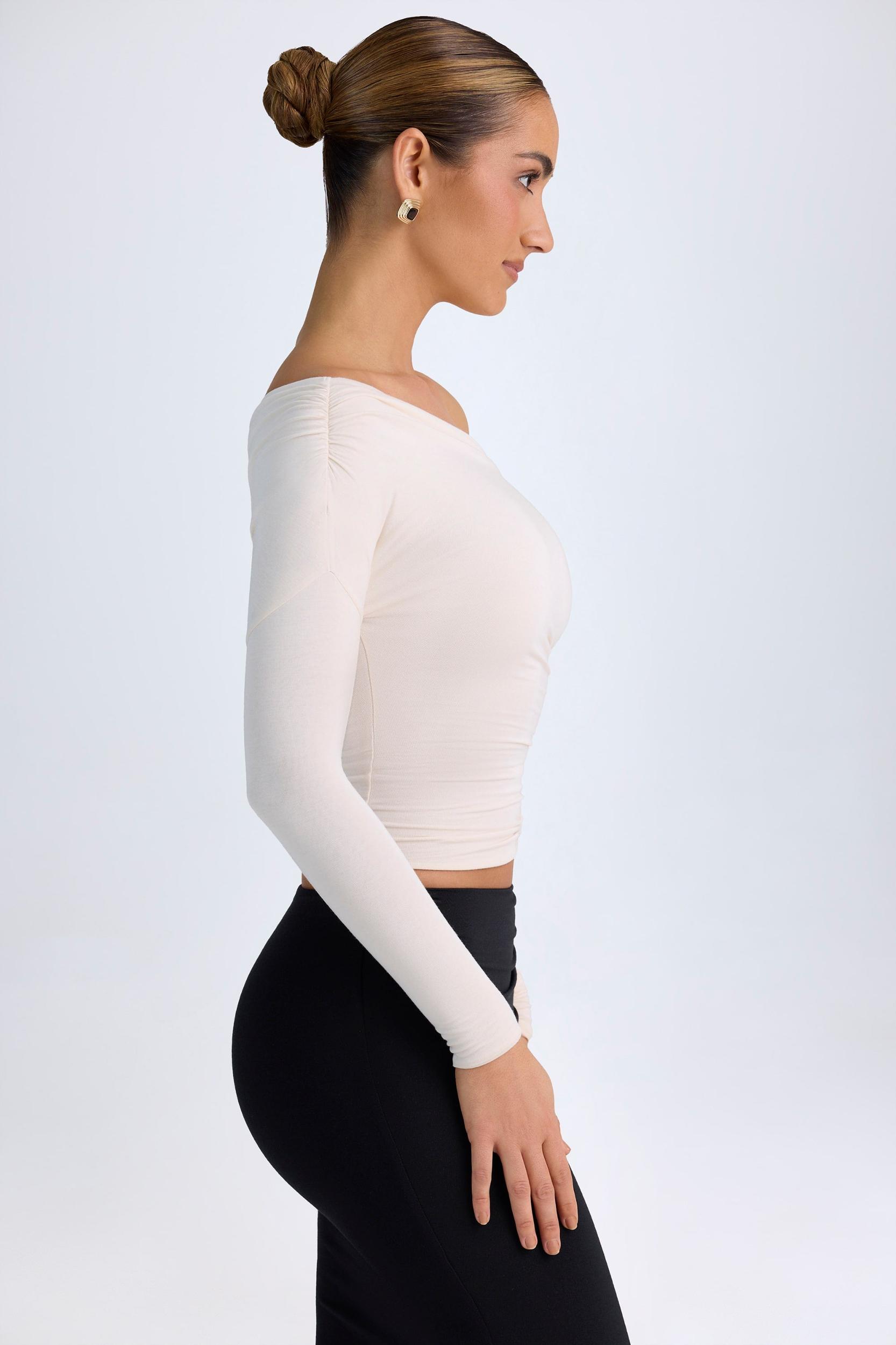 Modal One-Shoulder Ruched Top in Ivory Product Image