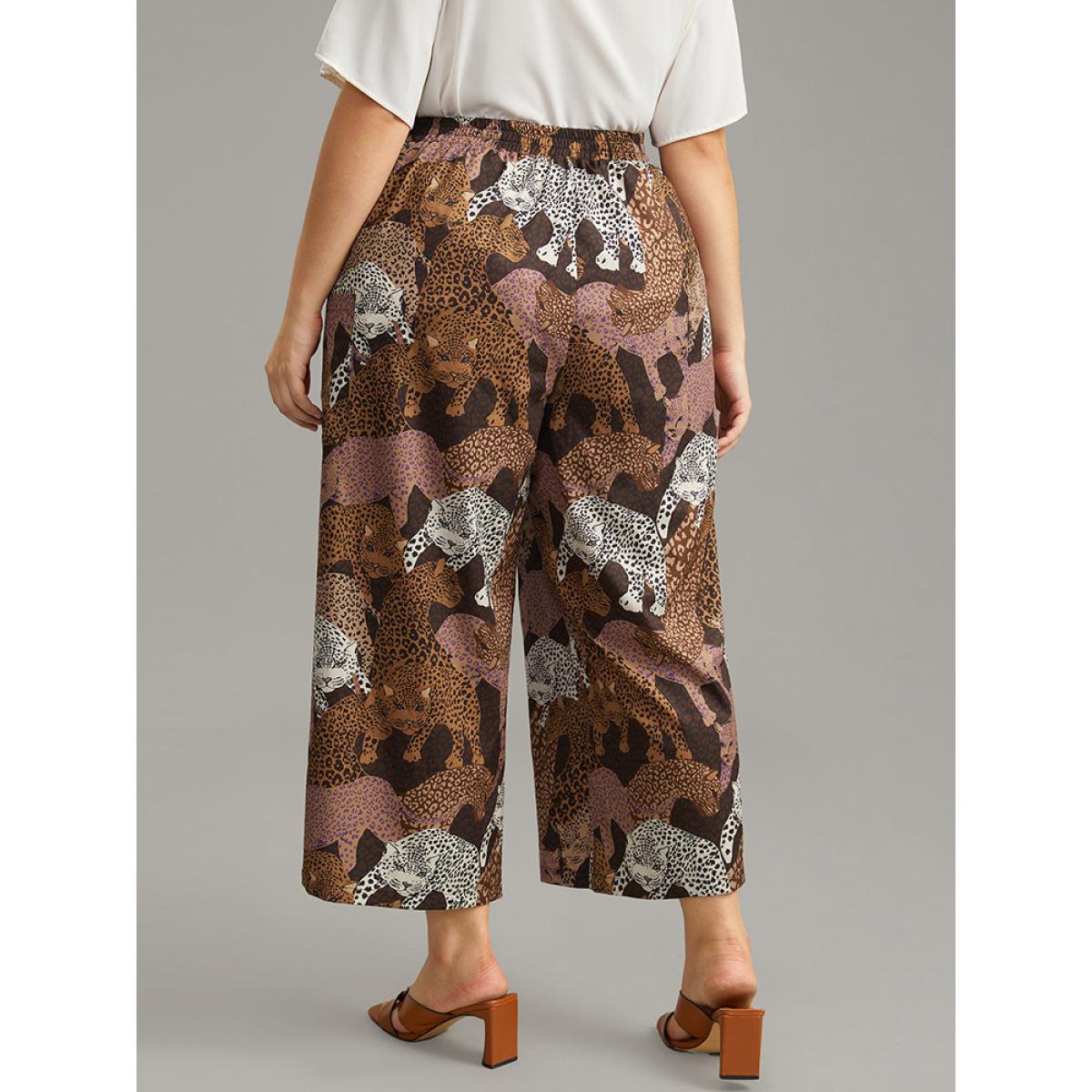 Plus Size Leopard Print Elastic Waist Straight Leg Pants Women Multicolor Casual Wide Leg High Rise Dailywear Pants BloomChic 22-24/3X Product Image