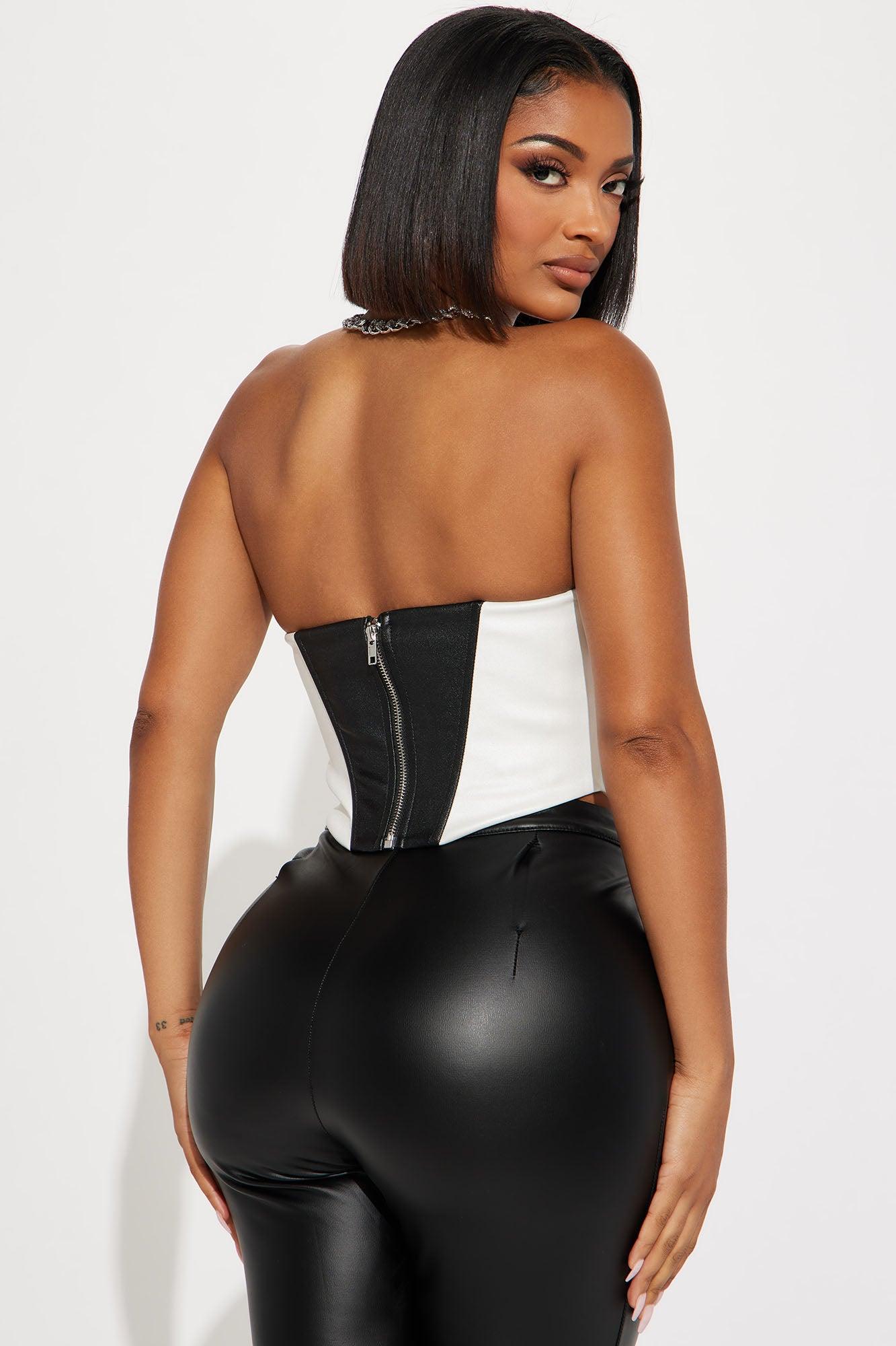 Love & Affection Faux Leather Corset Top - Black/White Product Image