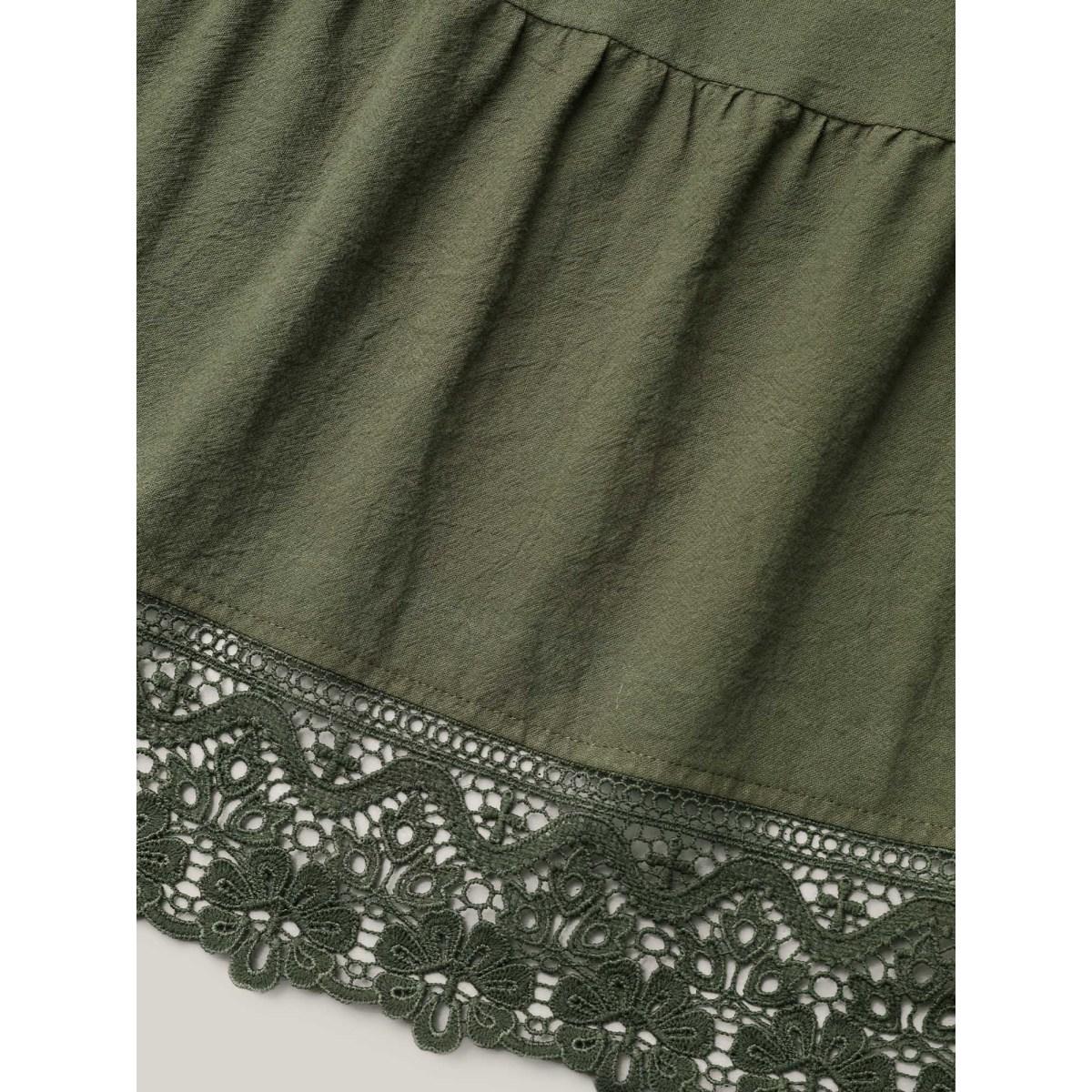 Plus Size Stretchy Waist Lace Tiered Midi Skirt Women ArmyGreen Elegant Gathered No stretch Side seam pocket Everyday Skirts BloomChic 28/5X Product Image