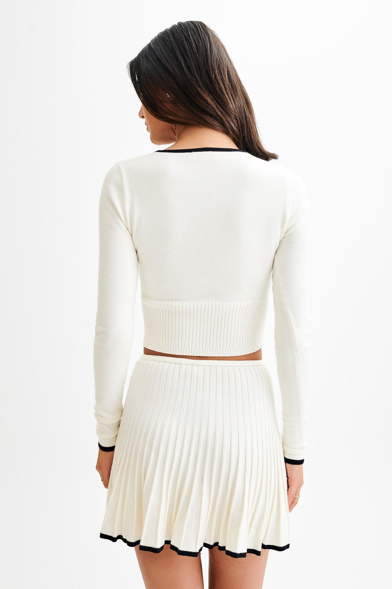 Jolene Contrast Pleated Knit Mini Skirt - White Product Image