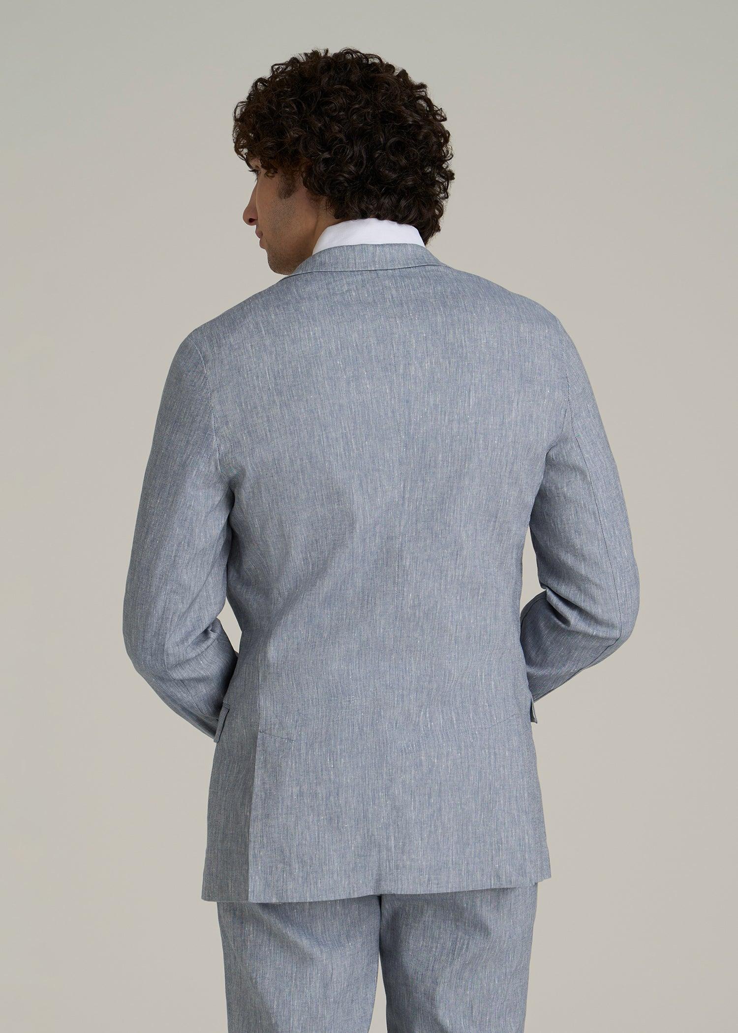Stretch Linen Blazer for Tall Men in Navy Linen Male Product Image
