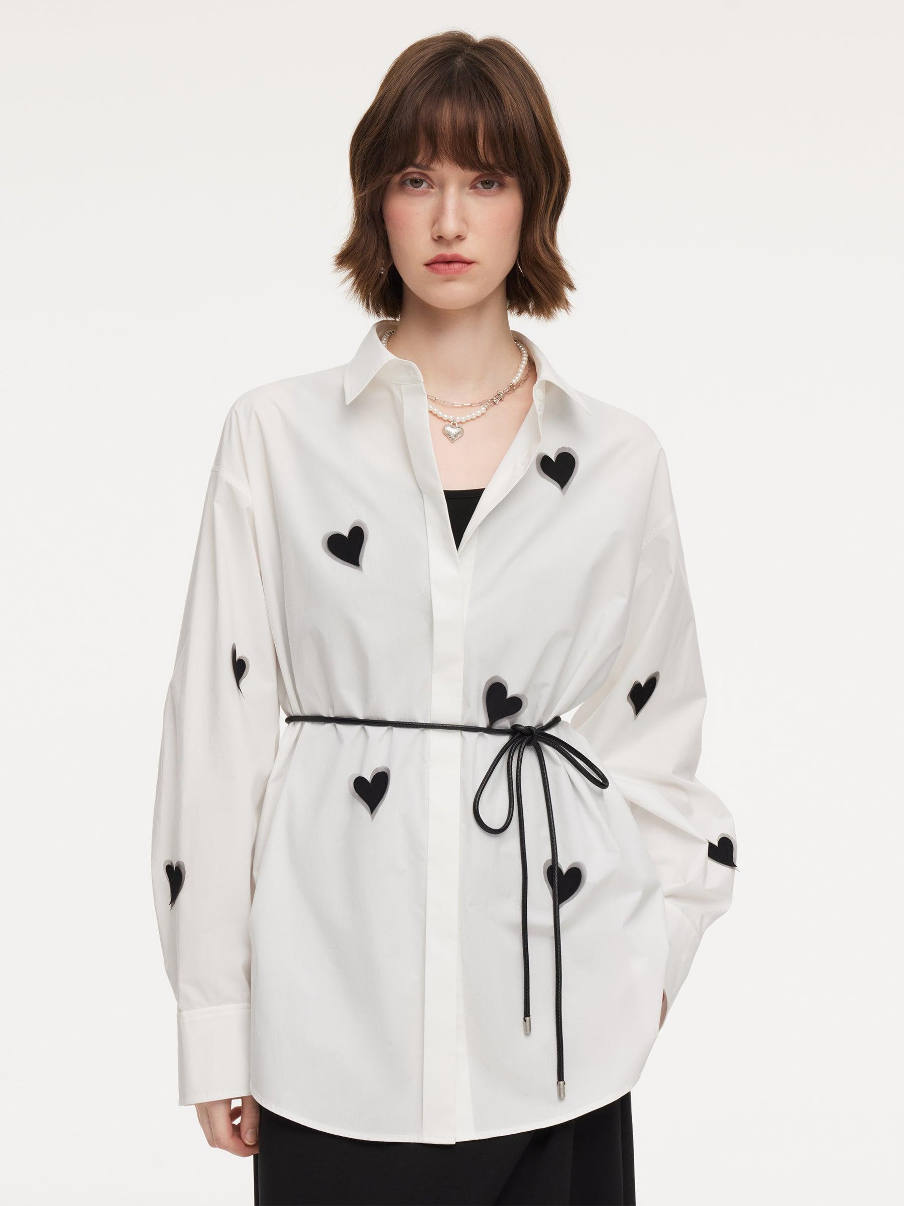 3D Heart Shirt And Sleeveless Dress Two-Piece Set With Tie String Belt Product Image