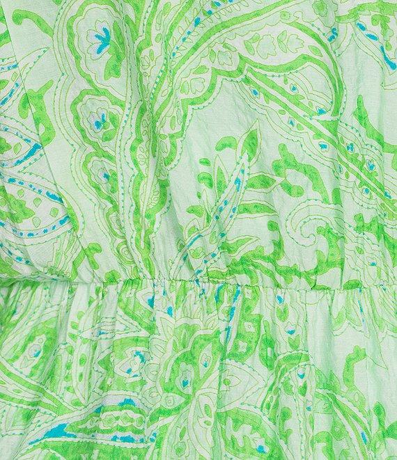 Calessa Paisley Print V-Neck Elbow Sleeve Tiered Midi Dress Product Image