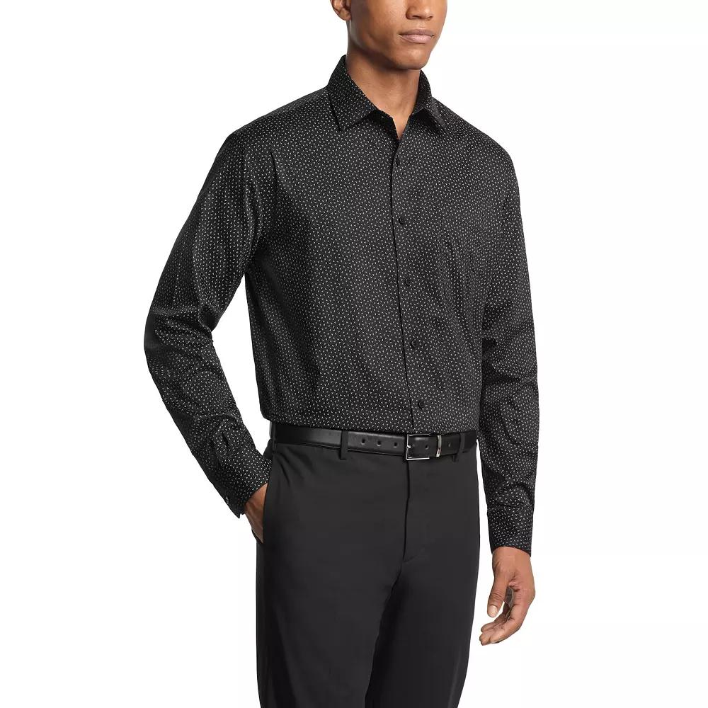 Men's Van Heusen Slim-Fit Ultra Wrinkle Free Dress Shirt, Size: Large-32/33, Black Print Product Image