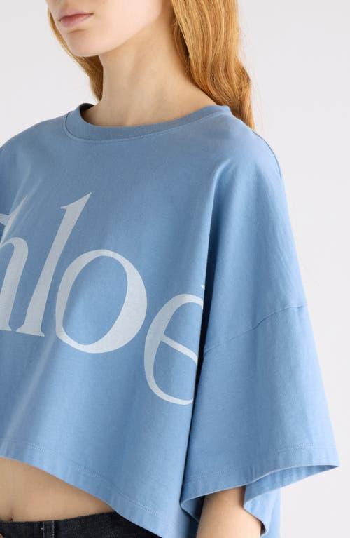 CHLOÉ Women Light Blue Jersey Cropped Logo T-shirt Product Image