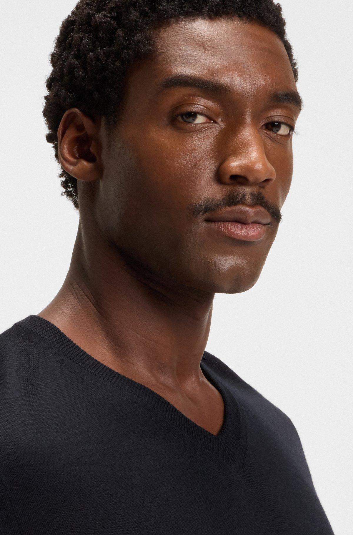 BOSS - V-neck sweater in merino wool - Dark Blue Product Image